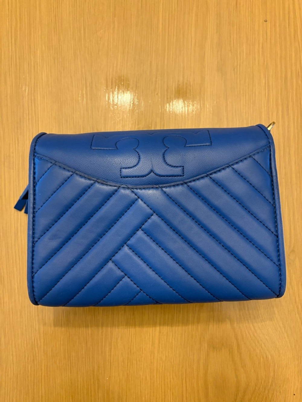 Tory Burch Blue Quilted Leather Wristlet Clutch